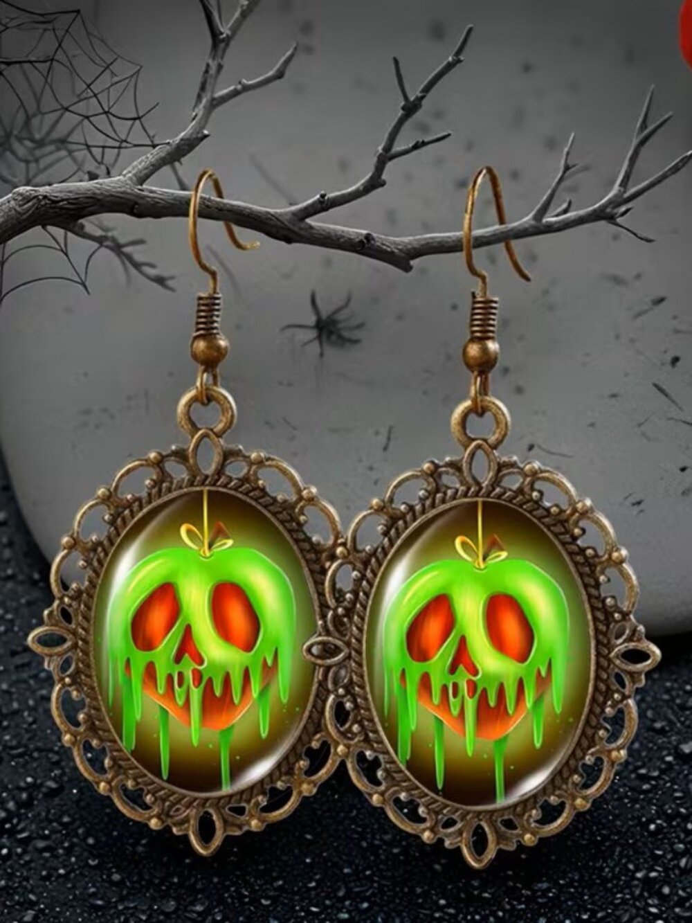 Horror Poison Apple Oval Glass Cabochon Retro Dangle Earrings Z3